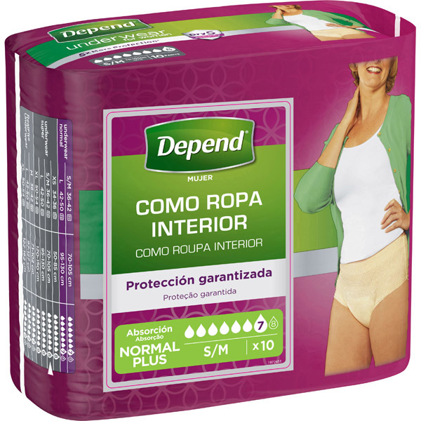 DEPEND PANTS VROUW NORMAL S/M 10ST